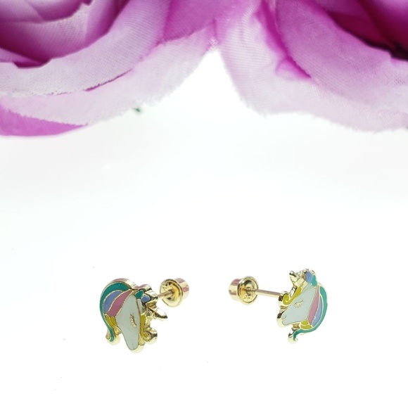 14K Solid Gold • Unicorn Enamel Resin Unicorn• Scr - Picture 3 of 6